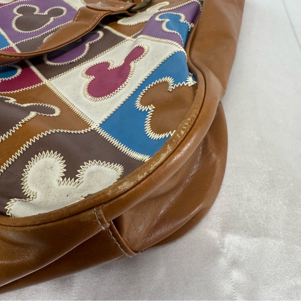 Disney Parks Mickey Mouse Multicolor Patchwork Tote Hobo Sa Bag with Brown Trim - Picture 11 of 14